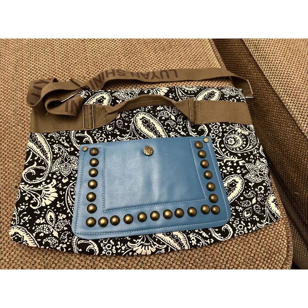 Luyan Shini Tote Bag Black White Paisley Cross Body Adjustable Straps Purse